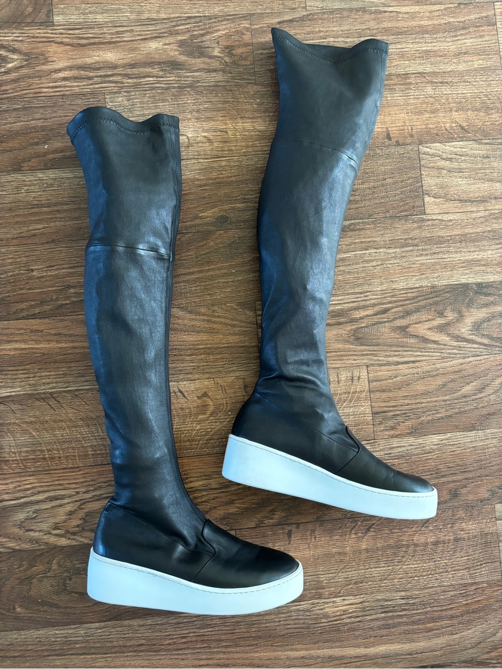 Robert Clergerie Black Leather Over-the-Knee Boots with White Platform Soles